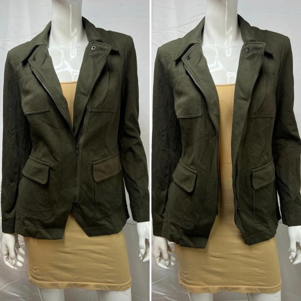 CAbi Women's Small Olive Green Academy Blazer 4120 Asymmetric Zip Stretch Jacket - Picture 3 of 7